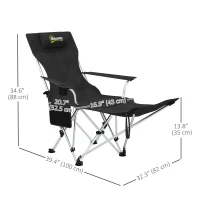 Outsunny Set of 2 Reclining Camping Chair with Foot Rest, Folding Camping Chair w/ Headrest, Cup Holder, Storage Bag, Black(m-3)