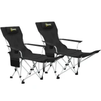 Outsunny Set of 2 Reclining Camping Chair with Foot Rest, Folding Camping Chair w/ Headrest, Cup Holder, Storage Bag, Black(m-11)