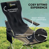 Outsunny Set of 2 Reclining Camping Chair with Foot Rest, Folding Camping Chair w/ Headrest, Cup Holder, Storage Bag, Black(m-4)