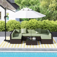 Outsunny 7 Pieces Outdoor Rattan Furniture Set, Patio Wicker Sectional Conversation Sofa Set, Light Green