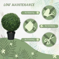 HOMCOM Set of 2 Artificial Ball Boxwood Topiary Trees, Fake Plants in Pot for Indoor Outdoor Living Room Green(m-6)