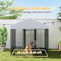 PawHut Outdoor Dog Kennel with Waterproof UV-Resistant Cover, Rotating & 4-Level Adjustable Feeding Bowls, 6 x 6 x 6 ft(m-4)