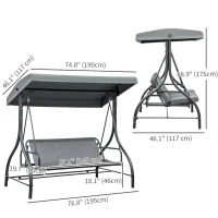 Outsunny Convertible Patio Swing Bed with Canopy and Cushions, 3 Seater Porch Swing for Outdoor, Backyard, Garden, Dark Grey(m-3)