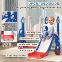 Qaba 4-in-1 Slide and Swing Set with Basketball Hoop, Climber, for Ages 1.5-4 Boys Girls Toddler, Rocket Themed, Dark Blue(m-5)