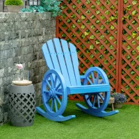 Outsunny Rustic Wood Adirondack Rocking Patio Chair w/ Slatted Design, Wheel Armrests, Blue(m-10)