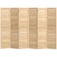 HOMCOM 6 Panel Room Divider w/ Hook Holes, Folding Privacy Screen, Natural(m-12)