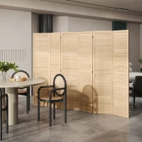 HOMCOM 6 Panel Room Divider w/ Hook Holes, Folding Privacy Screen, Natural(m-7)