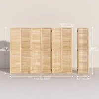 HOMCOM 5.6 Ft. Tall 6-Panel Room Divider, Pegboard Panel Freestanding Folding Privacy Screen Panels, Partition Wall Divider for Indoor Bedroom Office, Natural(m-3)