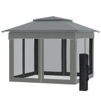 Outsunny 11x11 Outdoor Canopy, Portable Gazebo with Zipper Netting & Carry Bag Perfect for Backyard, Patio, Garden, Camping, Dark Gray(m-1)