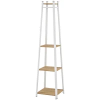 HOMCOM Clothes Rack with Storage, Garment Rack with 8 Hooks and 3-Tier Shelf, Clothes Stand for Bedroom, Entryway, Oak(m-2)