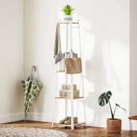 HOMCOM Clothes Rack with Storage, Garment Rack with 8 Hooks and 3-Tier Shelf, Clothes Stand for Bedroom, Entryway, Oak(m-1)