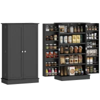 HOMCOM 41" Storage Cabinet, 2-Door Kitchen Pantry Cabinet with 5-tier Shelving, 12 Spice Racks and Adjustable Shelves, Black(m-11)