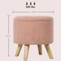 HOMCOM Round Ottoman Stool with Storage, Linen Upholstered Foot Stool with Padded Seat, Hidden Space and Wood Legs, Pink(m-3)