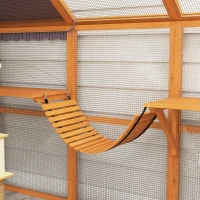 PawHut Outdoor Cat Enclosure Wooden Feral Cat House w/ Weatherproof Canopy, Bridges, Resting Boxes, Platforms, for 3-6 Cats(m-10)