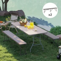 Outsunny 6 ft Plastic Bench Seat, 2 PC Portable Foldable Folding Bench with Carrying Handle for Picnic Camping, Distressed Brown(m-8)