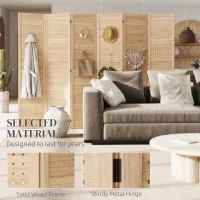 HOMCOM 6 Panel Room Divider w/ Hook Holes, Folding Privacy Screen, Natural(m-5)