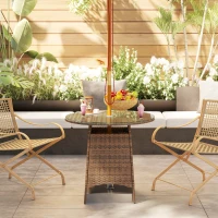 Outsunny 31.5" Outdoor Round Patio Table with Umbrella Hole, Bistro Coffee Table with Tempered Glass Top for Garden, Brown(m-8)