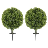 HOMCOM Artificial Boxwood Topiary Trees Set of 2 with Ground Stake, UV Resistant Fake Plants for Indoor Outdoor, Green(m-2)