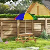 Qaba Wooden Outdoor Kids Picnic Table with Removable Umbrella, Children Sand and Water Activity Table for Patio, Mixed Color(m-10)