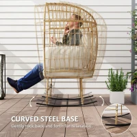 Outsunny Oversized Rocking Chair, Indoor Outdoor Egg Chair w/ Thickened Cushions, Wicker Patio Lounger for Porch, Balcony, Beige(m-4)