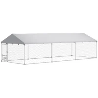 PawHut Outdoor Dog Run w/ Adjustable & Rotating Bowls, Waterproof UV-Resistant Cover, Secure Lock, 19.7' x 7.5' x 5.2'(m-2)