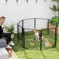 PawHut 31.5" Dog Playpen Indoor Outdoor, Portable Foldable 8 Panels Pet Playpen with Door & Strap for Medium Dogs(m-1)
