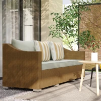 Outsunny Rattan Wicker 3 Seater Patio Couch with Cushions, 2 Throw Pillows, Outdoor Furniture Rattan Sofa, Light Gray(m-2)