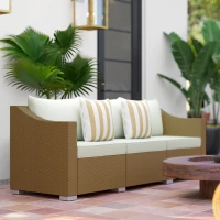 Outsunny Rattan Wicker 3 Seater Patio Couch with Cushions, 2 Throw Pillows, Outdoor Furniture Rattan Sofa, Light Gray(m-8)