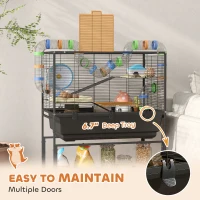 PawHut 3 Tier Hamster Cage, Rolling Rat Cage with Deep Tray, Storage Shelf, Big Exercise Wheel, Hut, Tube System(m-6)