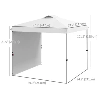 Outsunny 8 x 8 Pop Up Canopy with 1 Sidewall, Carry Bag and 4 Sand Bags, Height Adjustable Instant Sun Shelter, White(m-3)