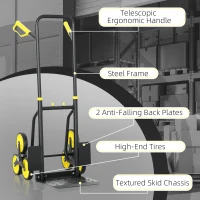 DURHAND 6-Wheels Stair Climber Trolley Cart, Hand Truck and Dolly, Foldable Steel Load Cart, 264lbs Capacity, Yellow(m-6)