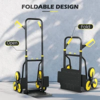 DURHAND 6-Wheels Stair Climber Trolley Cart, Hand Truck and Dolly, Foldable Steel Load Cart, 264lbs Capacity, Yellow(m-4)