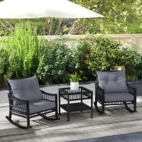 Outsunny 3 Pieces Outdoor PE Rattan Rocker Chair Set, Rocking Chair with Tempered Glass Table Top,25"x26"x28", Grey(m-9)