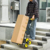 DURHAND 6-Wheels Stair Climber Trolley Cart, Hand Truck and Dolly, Foldable Steel Load Cart, 264lbs Capacity, Yellow(m-8)