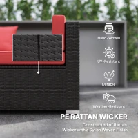 Outsunny 7 Pieces Garden Wicker Sectional Set,  Patio Wicker Sectional Conversation Sofa Set, Wine Red(m-4)