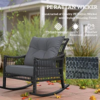 Outsunny 3 Pieces Outdoor PE Rattan Rocker Chair Set, Rocking Chair with Tempered Glass Table Top,25"x26"x28", Grey(m-5)