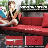 Outsunny 7 Pieces Garden Wicker Sectional Set,  Patio Wicker Sectional Conversation Sofa Set, Wine Red(m-5)