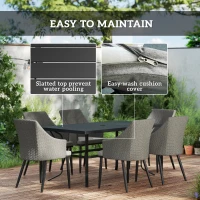 Outsunny 7 Piece Wicker Patio Furniture Set with Cushions, Umbrella Hole, Slatted Table Top, for Backyard, Porch, Garden, Balcony(m-7)