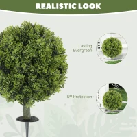 HOMCOM Artificial Boxwood Topiary Trees Set of 2 with Ground Stake, UV Resistant Fake Plants for Indoor Outdoor, Green(m-6)