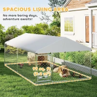 PawHut Outdoor Dog Run w/ Adjustable & Rotating Bowls, Waterproof UV-Resistant Cover, Secure Lock, 13.1' x 7.5' x 5.2'(m-4)