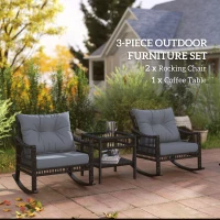 Outsunny 3 Pieces Outdoor PE Rattan Rocker Chair Set, Rocking Chair with Tempered Glass Table Top,25"x26"x28", Grey(m-4)