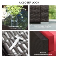 Outsunny 7 Pieces Garden Wicker Sectional Set,  Patio Wicker Sectional Conversation Sofa Set, Wine Red(m-7)