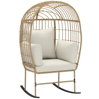 Outsunny Oversized Rocking Chair, Indoor Outdoor Egg Chair w/ Thickened Cushions, Wicker Patio Lounger for Porch, Balcony, Beige(m-11)
