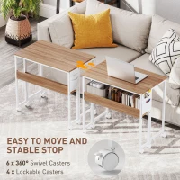HOMCOM Folding Computer Desk, Foldable Desk with Storage Bag, Shelf and Wheels for Small Spaces, Home Office, Natural Wood(m-6)