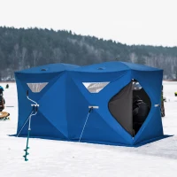 Outsunny 8 People Ice Fishing Shelter, Pop-Up Portable Ice Fishing Tent with Carry Bag, 2 Doors, Windows & Anchors for Low-Temp -22℉, Blue(m-10)