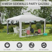 Outsunny 10'x13' Outdoor Gazebo Canopy, Garden Party Tent Patio, Sun Shade Shelter Wedding Tent with Mesh Sidewalls and 2 Doors, White(m-4)