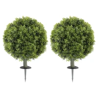 HOMCOM Artificial Boxwood Topiary Trees Set of 2 with Ground Stake, UV Resistant Fake Plants for Indoor Outdoor, Green(m-11)