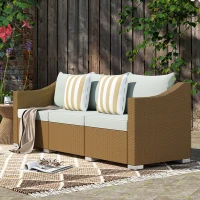 Outsunny Rattan Wicker 3 Seater Patio Couch with Cushions, 2 Throw Pillows, Outdoor Furniture Rattan Sofa, Light Gray(m-10)
