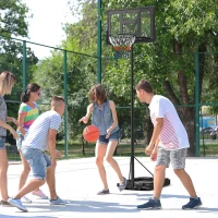 Soozier Basketball Hoop Outdoor, 7.5-10ft Portable Basketball Goal with Wheels and 43" Backboard, for Teenagers Youth Adults(m-8)