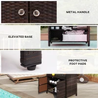 Outsunny Outdoor Storage Cabinet with Acacia Wood Top, Two Doors, Shelf, Wicker Bar Table for Pool Towel Storage, Brown(m-7)